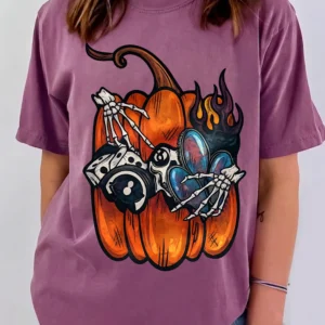 Skeleton Hands Pumpkin Graphic Tee Edgy Spooky Fall Halloween T-Shirt