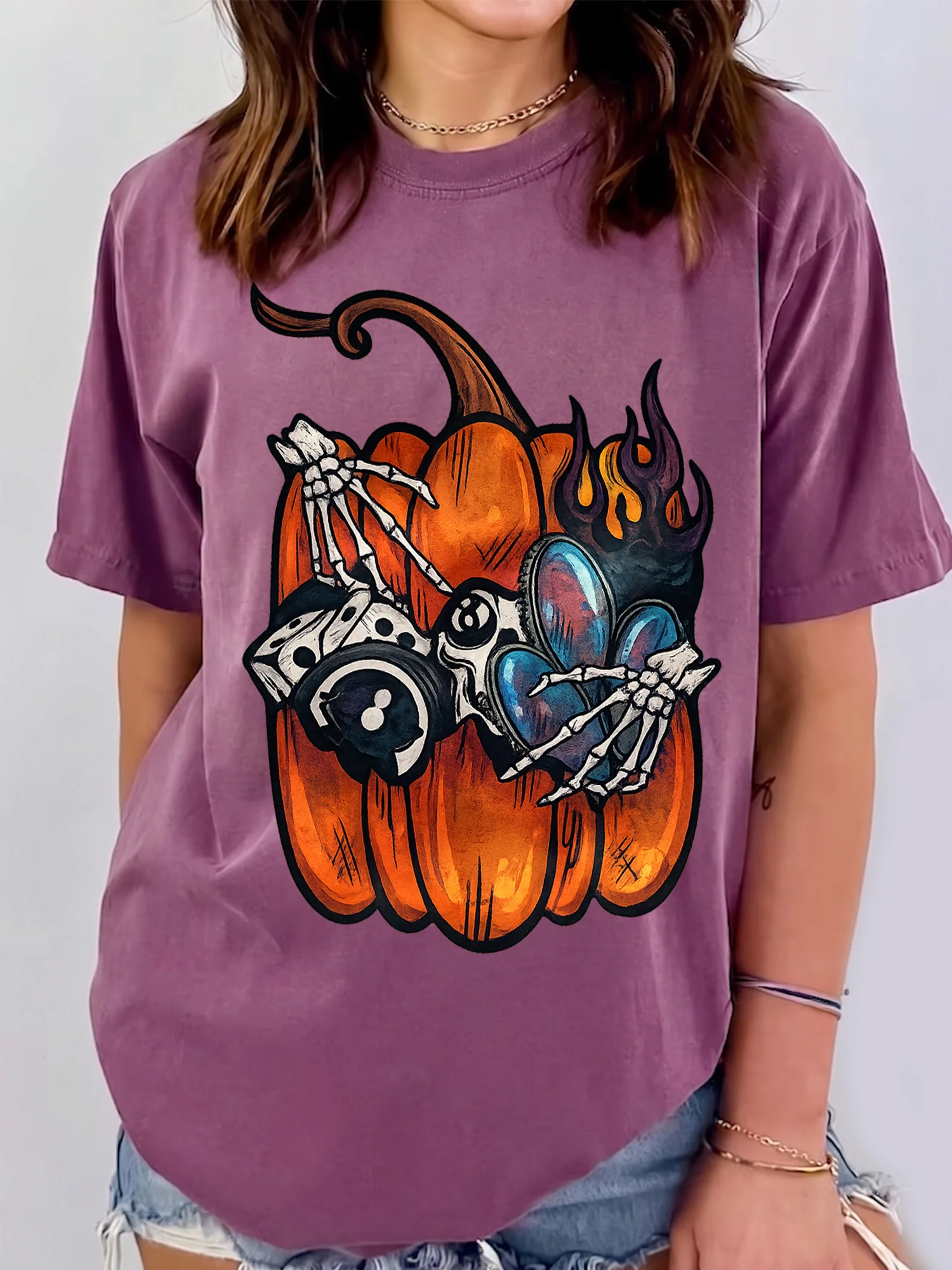 Skeleton Hands Pumpkin Graphic Tee Edgy Spooky Fall Halloween T-Shirt