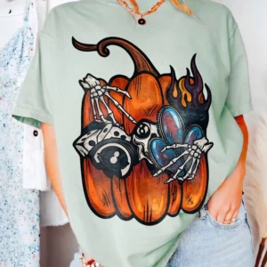 Skeleton Hands Pumpkin Graphic Tee Edgy Spooky Fall Halloween T-Shirt
