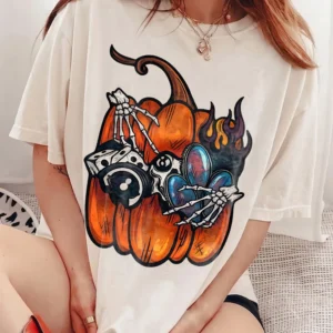 Skeleton Hands Pumpkin Graphic Tee Edgy Spooky Fall Halloween T-Shirt