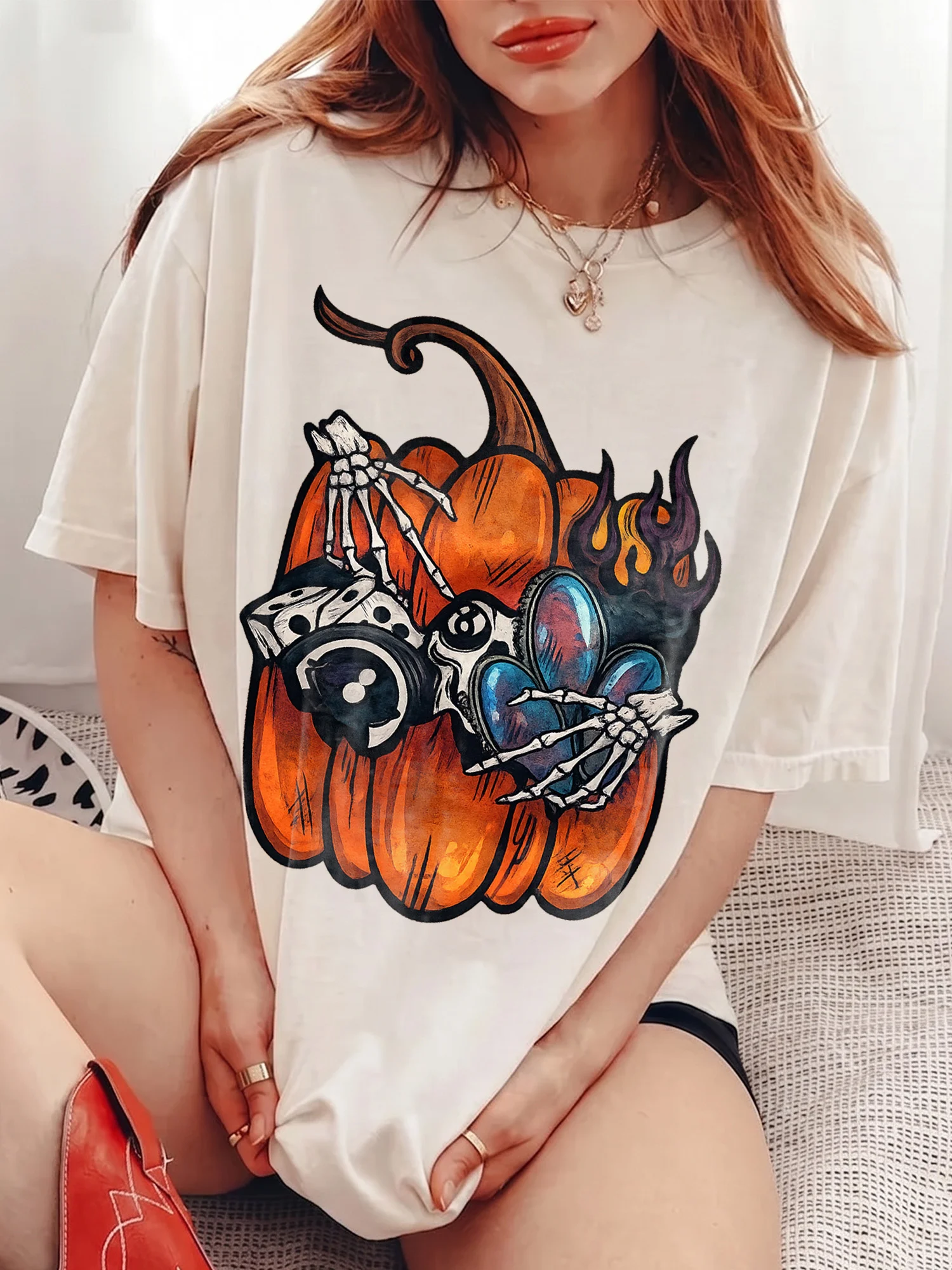 Skeleton Hands Pumpkin Graphic Tee Edgy Spooky Fall Halloween T-Shirt