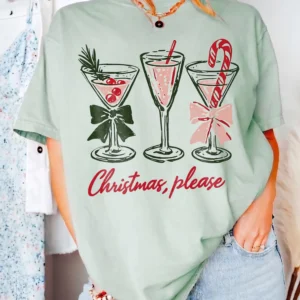 Christmas Please Festive Cocktail Sweatshirt Cozy Holiday Party Crewneck For Women