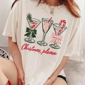 Christmas Please Festive Cocktail Sweatshirt Cozy Holiday Party Crewneck For Women