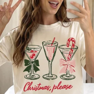 Christmas Please Festive Cocktail Sweatshirt Cozy Holiday Party Crewneck For Women