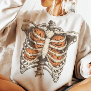 Skeleton Ribcage Pumpkin Sweatshirt Spooky Vintage Halloween Fall Apparel