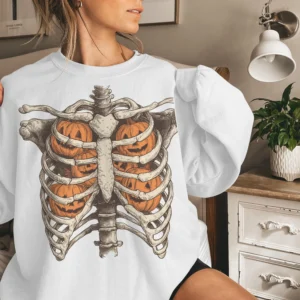 Skeleton Ribcage Pumpkin Sweatshirt Spooky Vintage Halloween Fall Apparel
