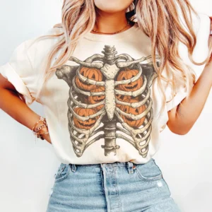 Skeleton Ribcage Pumpkin Sweatshirt Spooky Vintage Halloween Fall Apparel