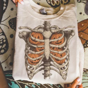 Skeleton Ribcage Pumpkin Sweatshirt Spooky Vintage Halloween Fall Apparel
