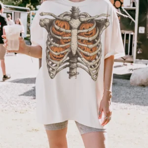 Skeleton Ribcage Pumpkin Sweatshirt Spooky Vintage Halloween Fall Apparel