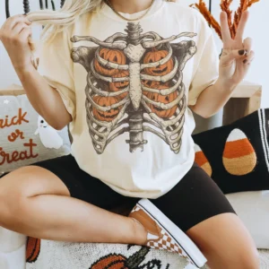 Skeleton Ribcage Pumpkin Sweatshirt Spooky Vintage Halloween Fall Apparel