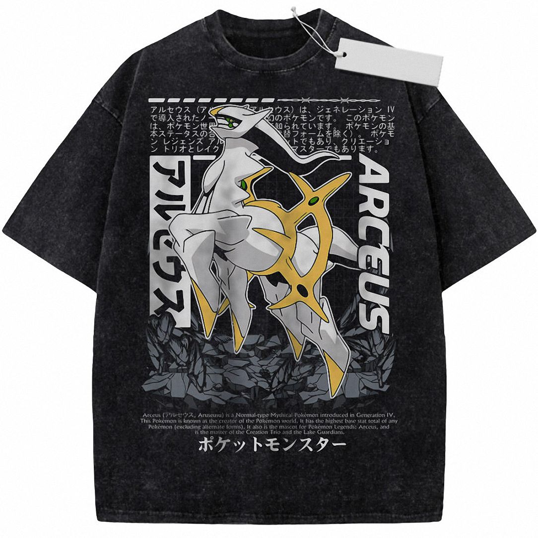 woobulk_1785208339412_0_25cebdee.jpg Vintage Washed Arceus Graphic Tee Shirt Japanese Anime Streetwear Gamer Gift