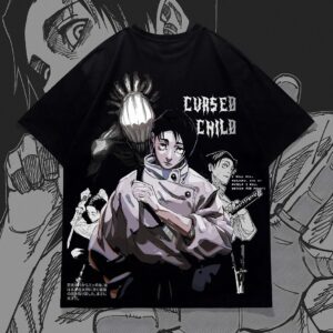 Cursed Child Anime Graphic Tee Dark Manga Panel Japanese Text Shirt for Fandom Streetwear