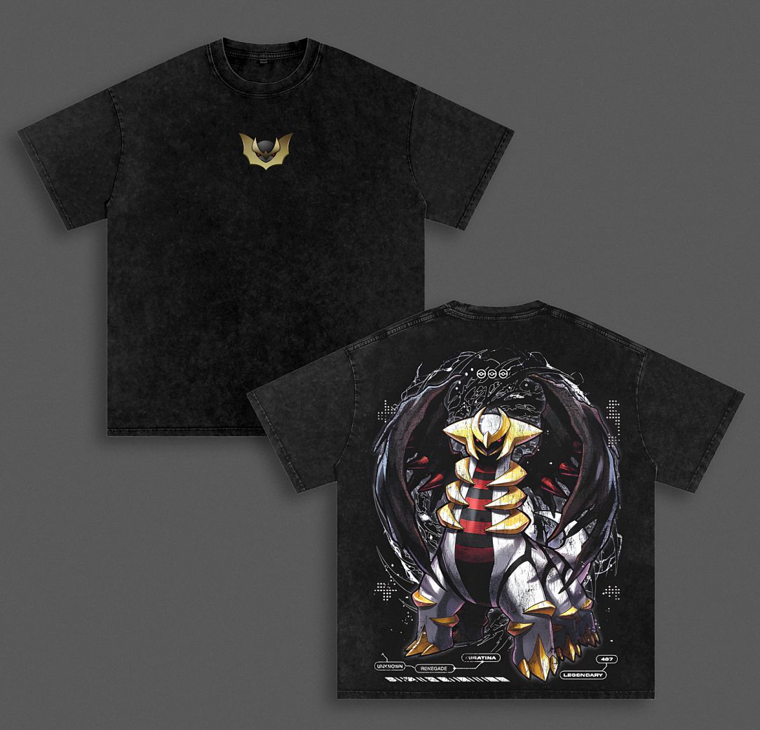 Giratina Renegade Legendary Pokémon T-Shirt Acid Wash Graphic Tee Ghost Dragon Anime Streetwear