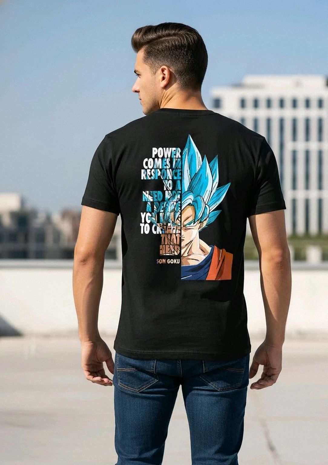 Super Saiyan Blue Son Goku Graphic Tee Motivational Anime Quote T-Shirt for Men