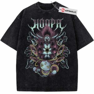Vintage Wash Hoopa T-Shirt Heavy Metal Style Anime Graphic Tee for Gamers