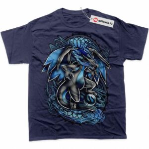 Mega Charizard X Graphic Tee Vintage Wash Style Blue Dragon Anime T-Shirt for Gamers