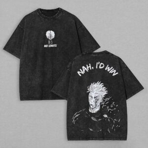 Nah I'd Win Anime Graphic Tee No Limits Acid Wash Vintage Manga Streetwear T-Shirt