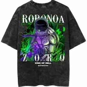 Unfazed T-Shirt Roronoa Zoro Acid Wash Graphic Tee Dark Anime Streetwear Shirt