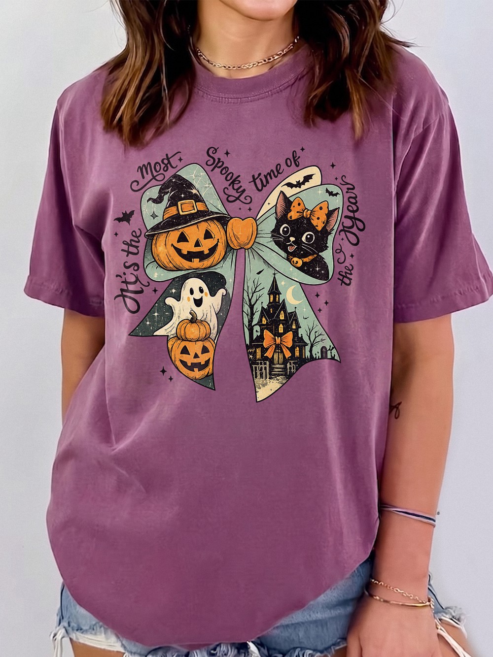 Vintage Halloween Graphic Tee It's The Most Spooky Time Of The Year Retro Spooky Season Fall Shirt for Women