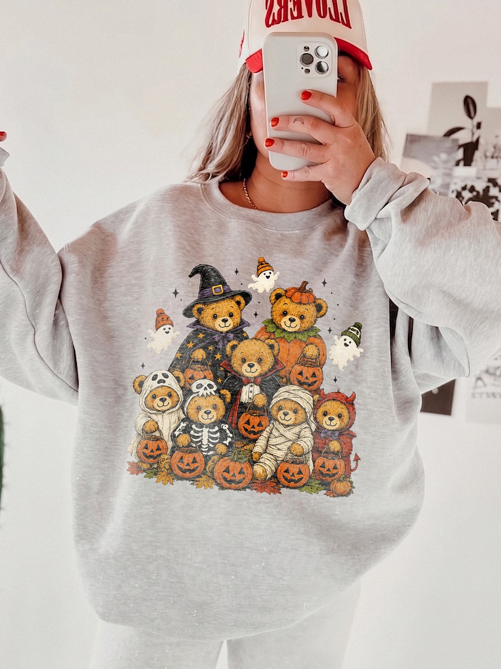 Cute Halloween Teddy Bears Graphic Tee Jack O Lantern Pumpkin Shirt Spooky Season T-Shirt For Women