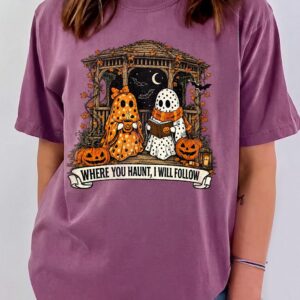 Where You Haunt I Will Follow Cute Ghost Couple Graphic Tee Spooky Season Halloween Shirt