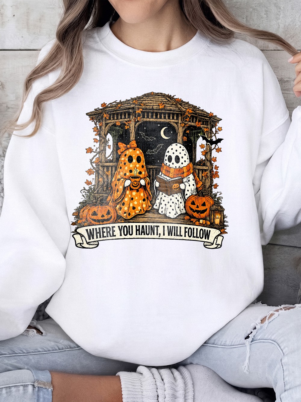 Where You Haunt I Will Follow Cute Ghost Couple Graphic Tee Spooky Season Halloween Shirt