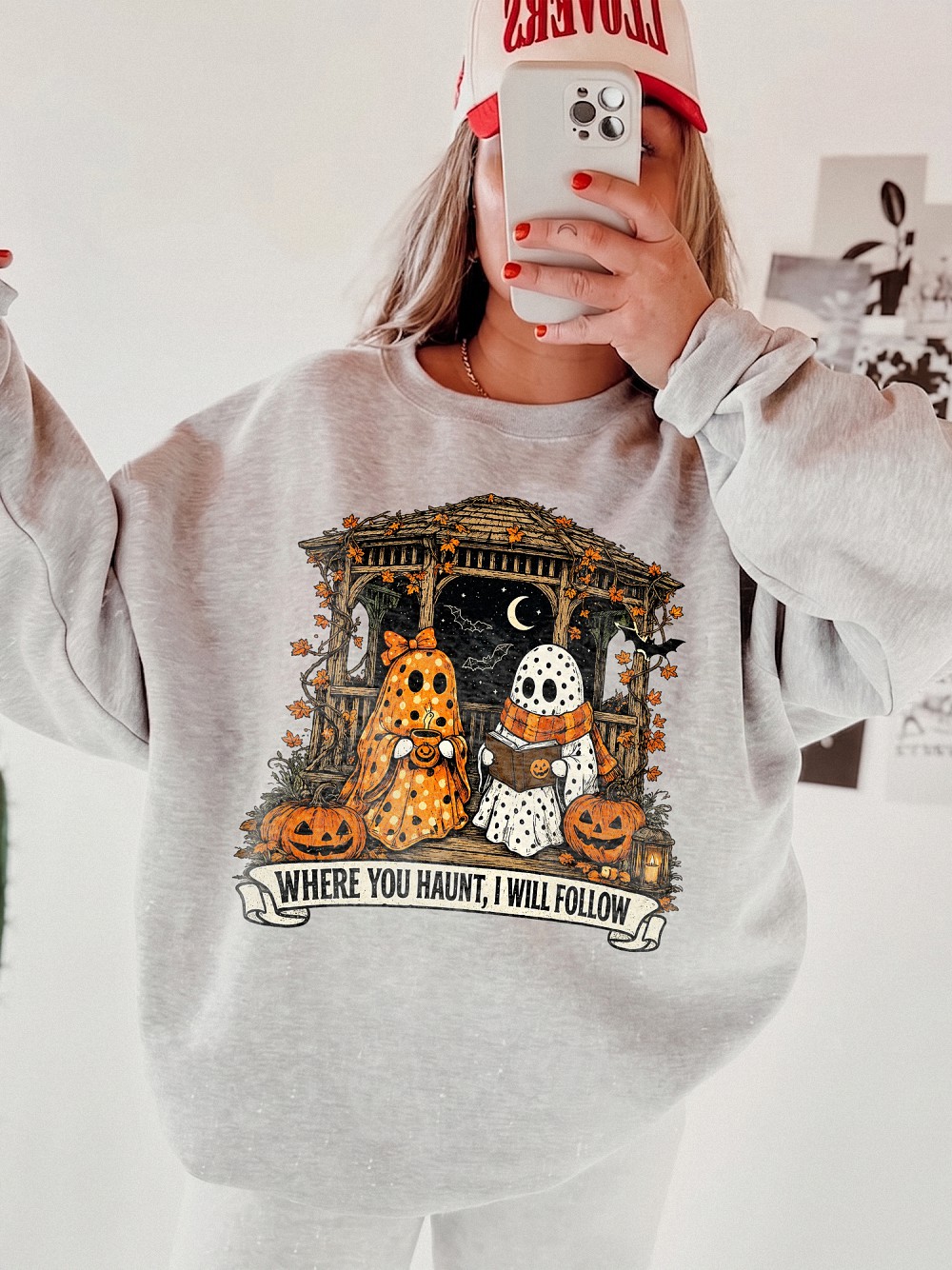 Where You Haunt I Will Follow Cute Ghost Couple Graphic Tee Spooky Season Halloween Shirt