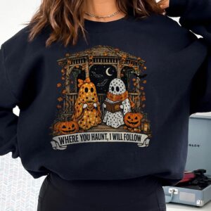 Where You Haunt I Will Follow Cute Ghost Couple Graphic Tee Spooky Season Halloween Shirt