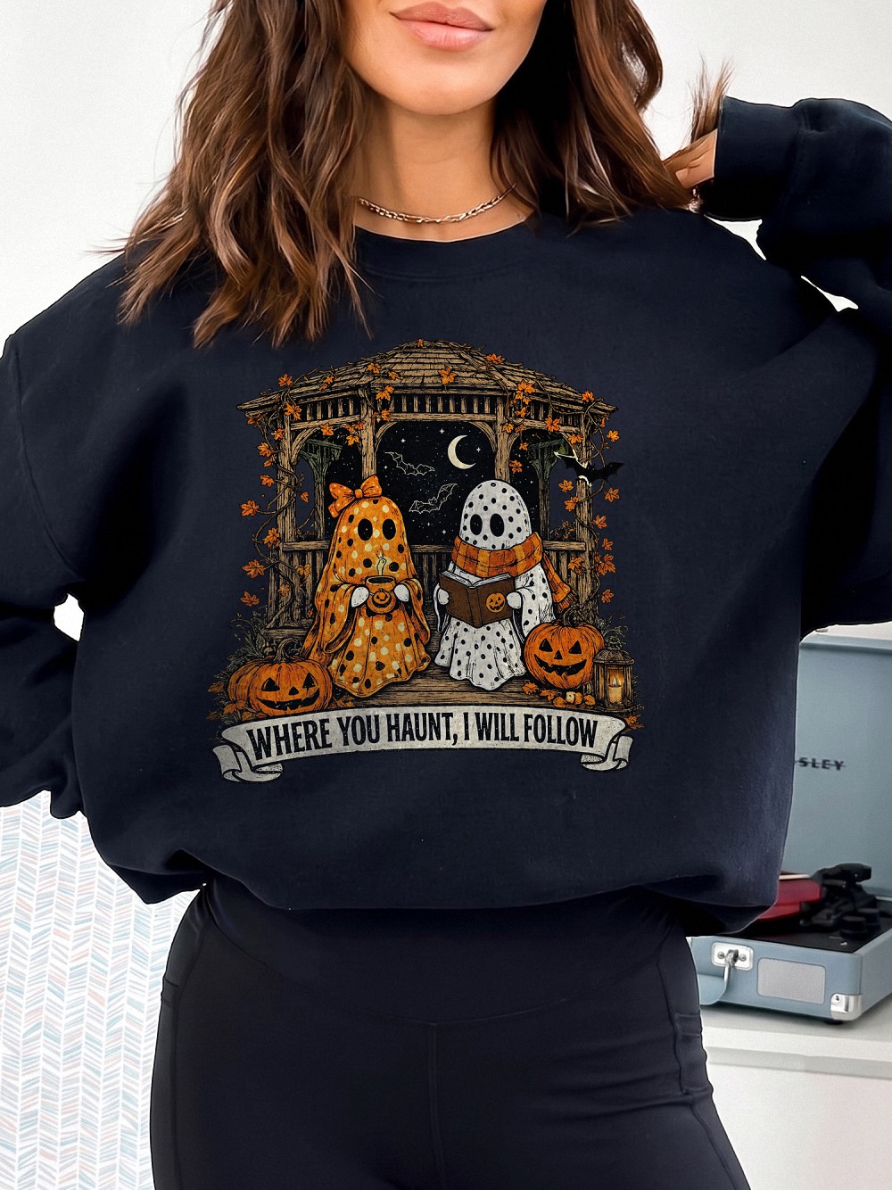 Where You Haunt I Will Follow Cute Ghost Couple Graphic Tee Spooky Season Halloween Shirt