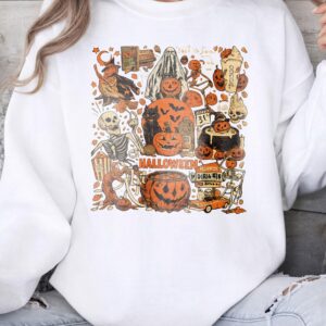 Vintage Halloween Graphic Tee Spooky October 31 Horror T-Shirt Retro Pumpkin Skeleton Shirt