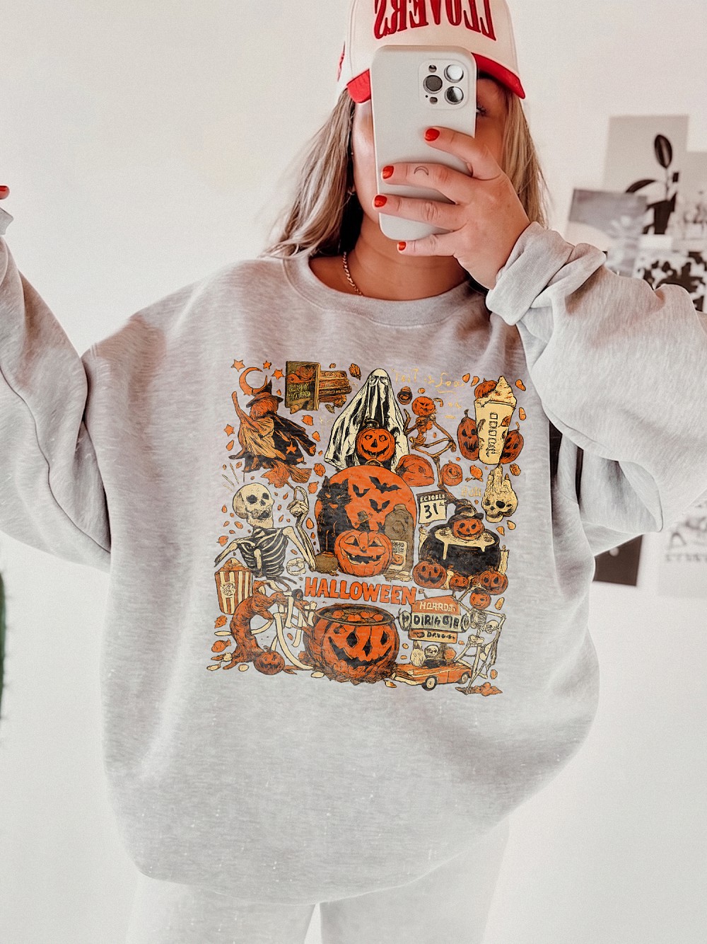 Vintage Halloween Graphic Tee Spooky October 31 Horror T-Shirt Retro Pumpkin Skeleton Shirt