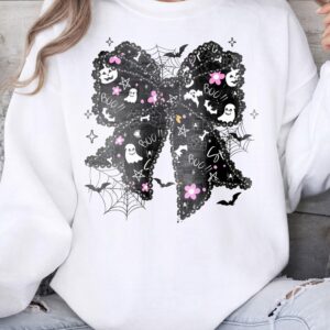 Boo T Shirt Cute Spooky Coquette Bow Women's Fall Ghost And Bat Halloween Graphic Tee