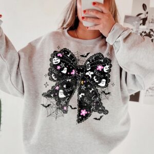 Boo T Shirt Cute Spooky Coquette Bow Women's Fall Ghost And Bat Halloween Graphic Tee