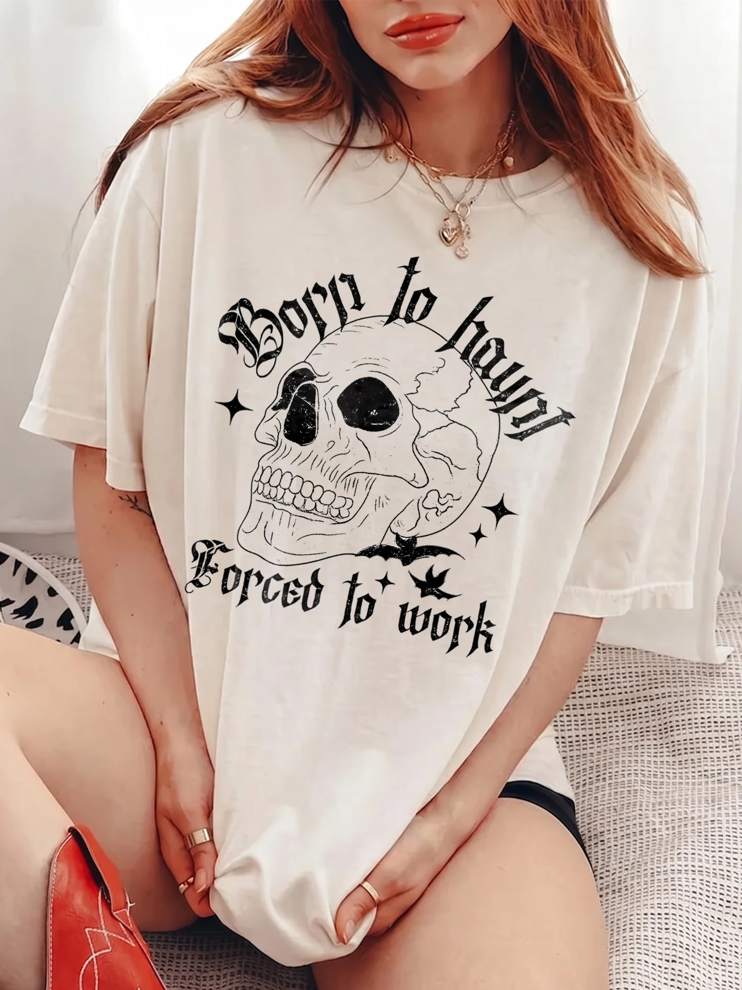 Born to Haunt Forced to Work Sarcastic Office Humor T-Shirt Spooky Graphic Tee