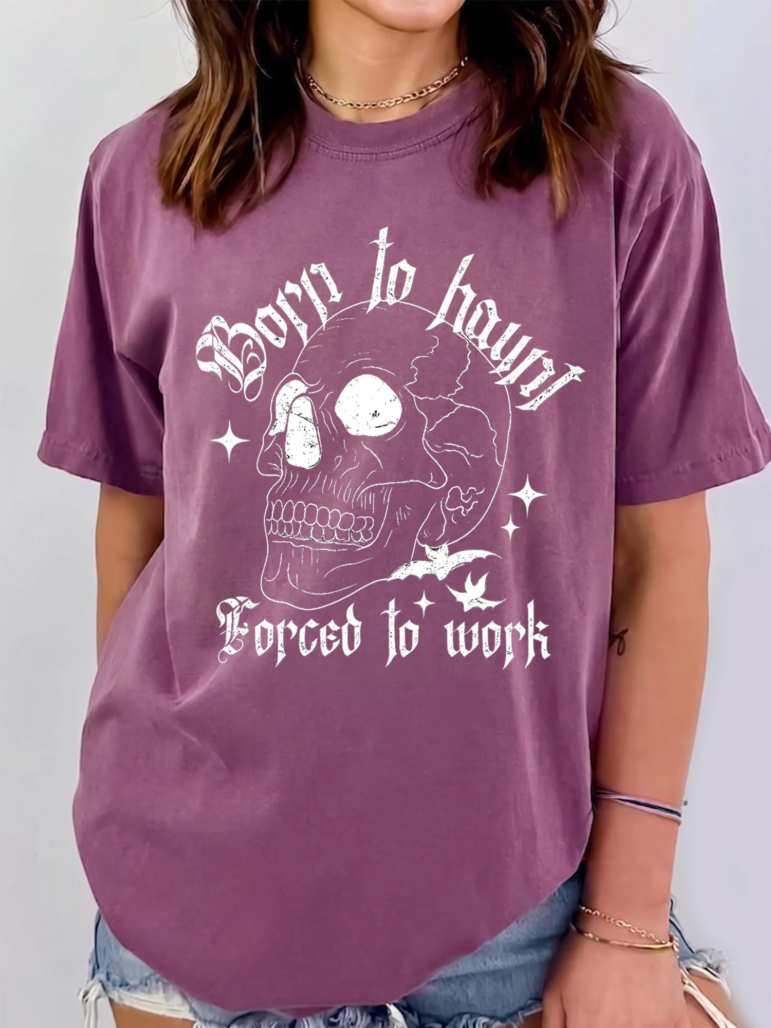 Born to Haunt Forced to Work Sarcastic Office Humor T-Shirt Spooky Graphic Tee