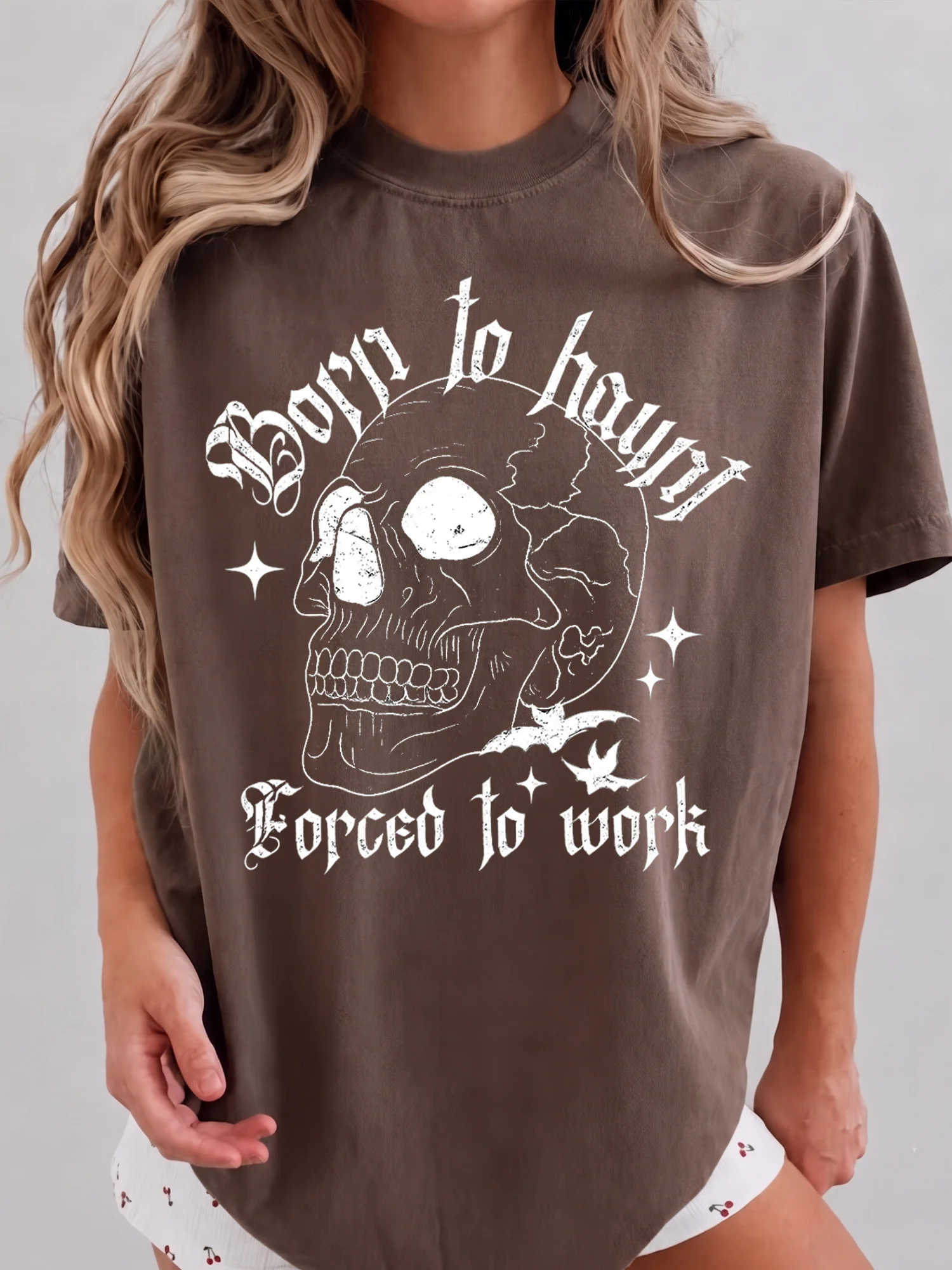 Born to Haunt Forced to Work Sarcastic Office Humor T-Shirt Spooky Graphic Tee