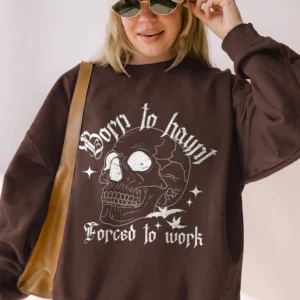 Born to Haunt Forced to Work Sarcastic Office Humor T-Shirt Spooky Graphic Tee