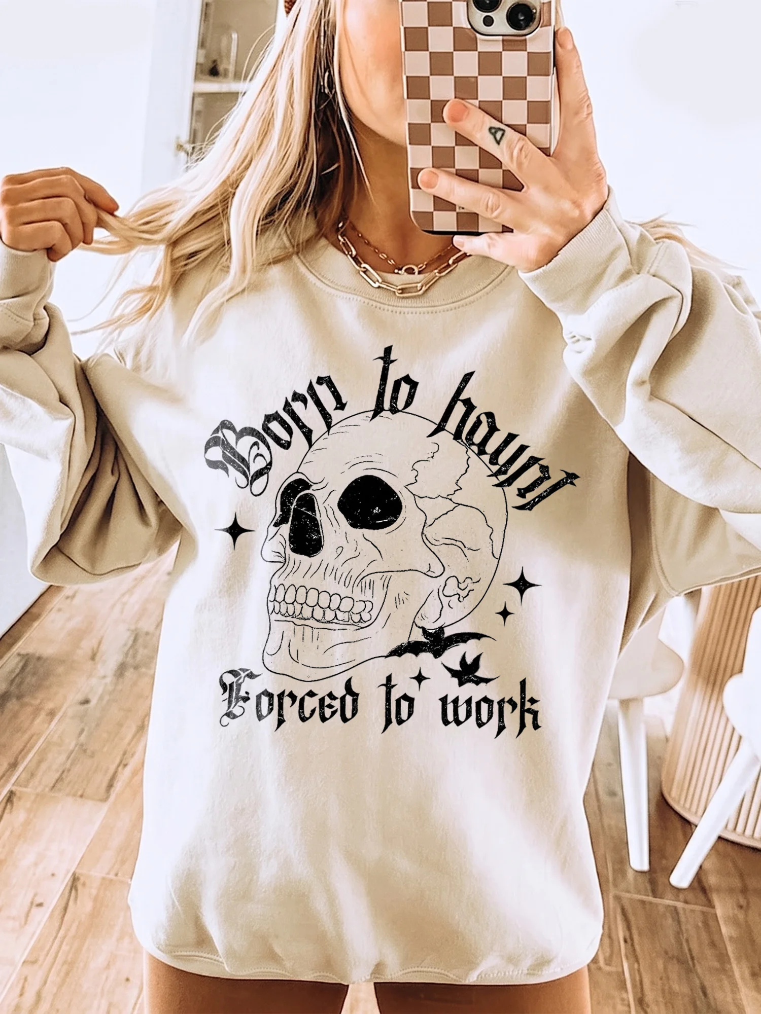 Born to Haunt Forced to Work Sarcastic Office Humor T-Shirt Spooky Graphic Tee