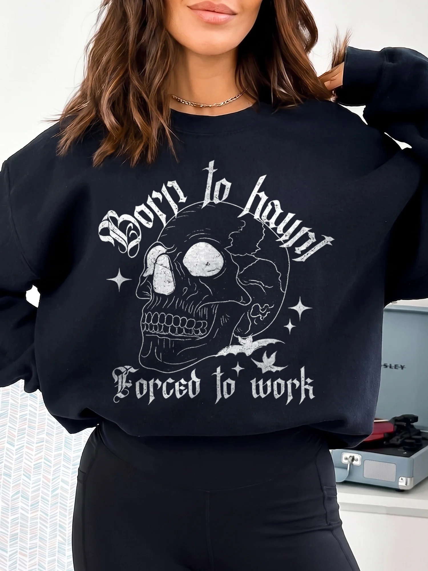 Born to Haunt Forced to Work Sarcastic Office Humor T-Shirt Spooky Graphic Tee