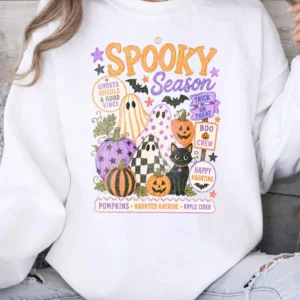 Spooky Season T-Shirt Cute Halloween Ghost Graphic Tee For Women Boo Crew And Trick Or Treat Shirt