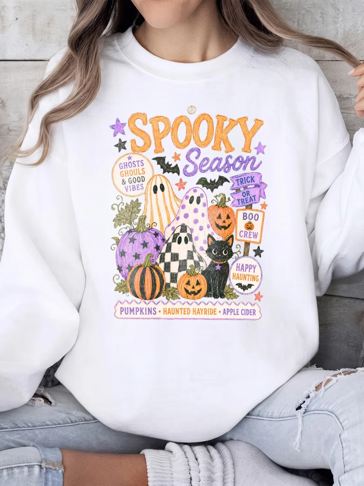 Spooky Season T-Shirt Cute Halloween Ghost Graphic Tee For Women Boo Crew And Trick Or Treat Shirt