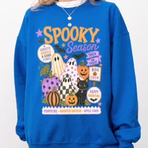 Spooky Season T-Shirt Cute Halloween Ghost Graphic Tee For Women Boo Crew And Trick Or Treat Shirt