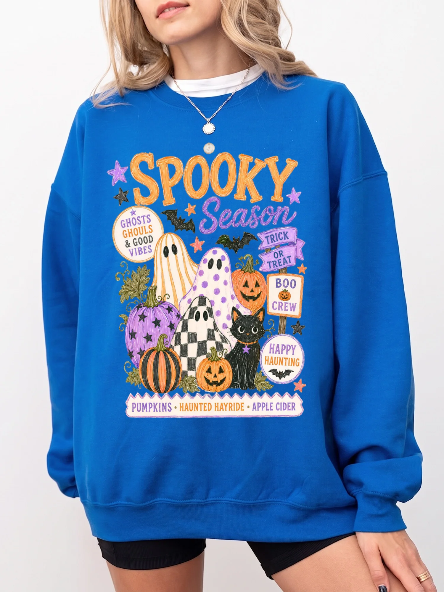 Spooky Season T-Shirt Cute Halloween Ghost Graphic Tee For Women Boo Crew And Trick Or Treat Shirt