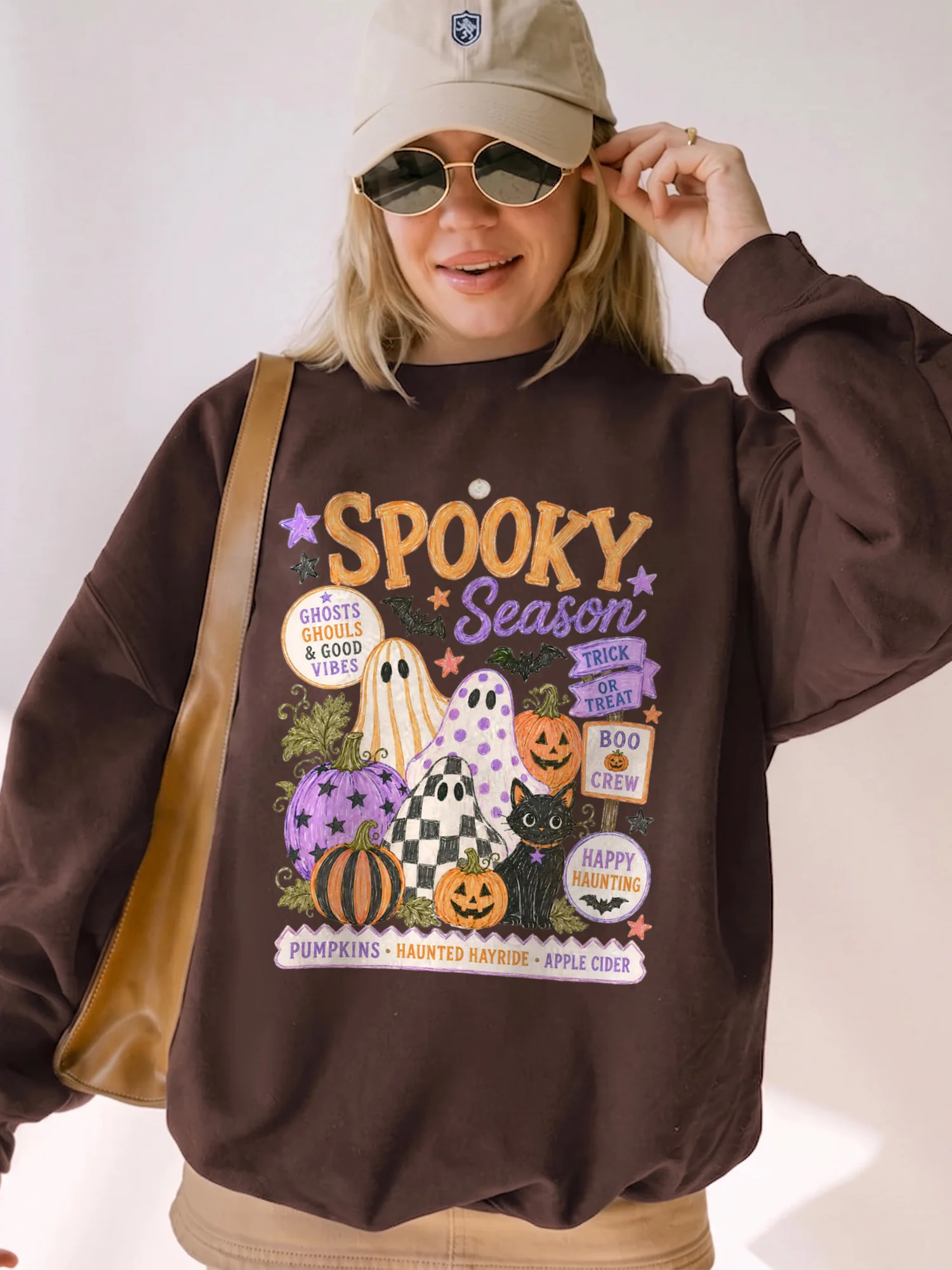 Spooky Season T-Shirt Cute Halloween Ghost Graphic Tee For Women Boo Crew And Trick Or Treat Shirt