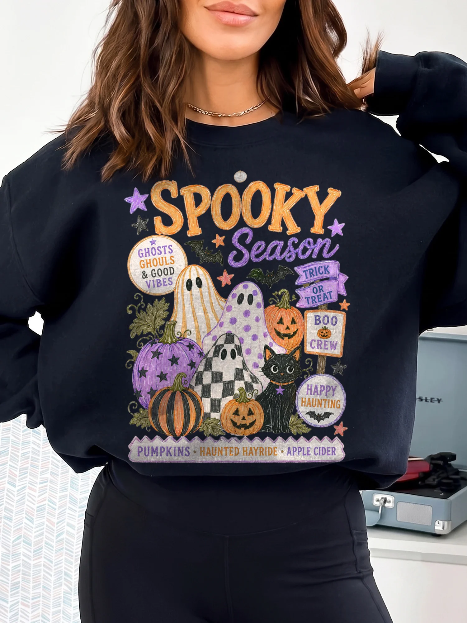 Spooky Season T-Shirt Cute Halloween Ghost Graphic Tee For Women Boo Crew And Trick Or Treat Shirt