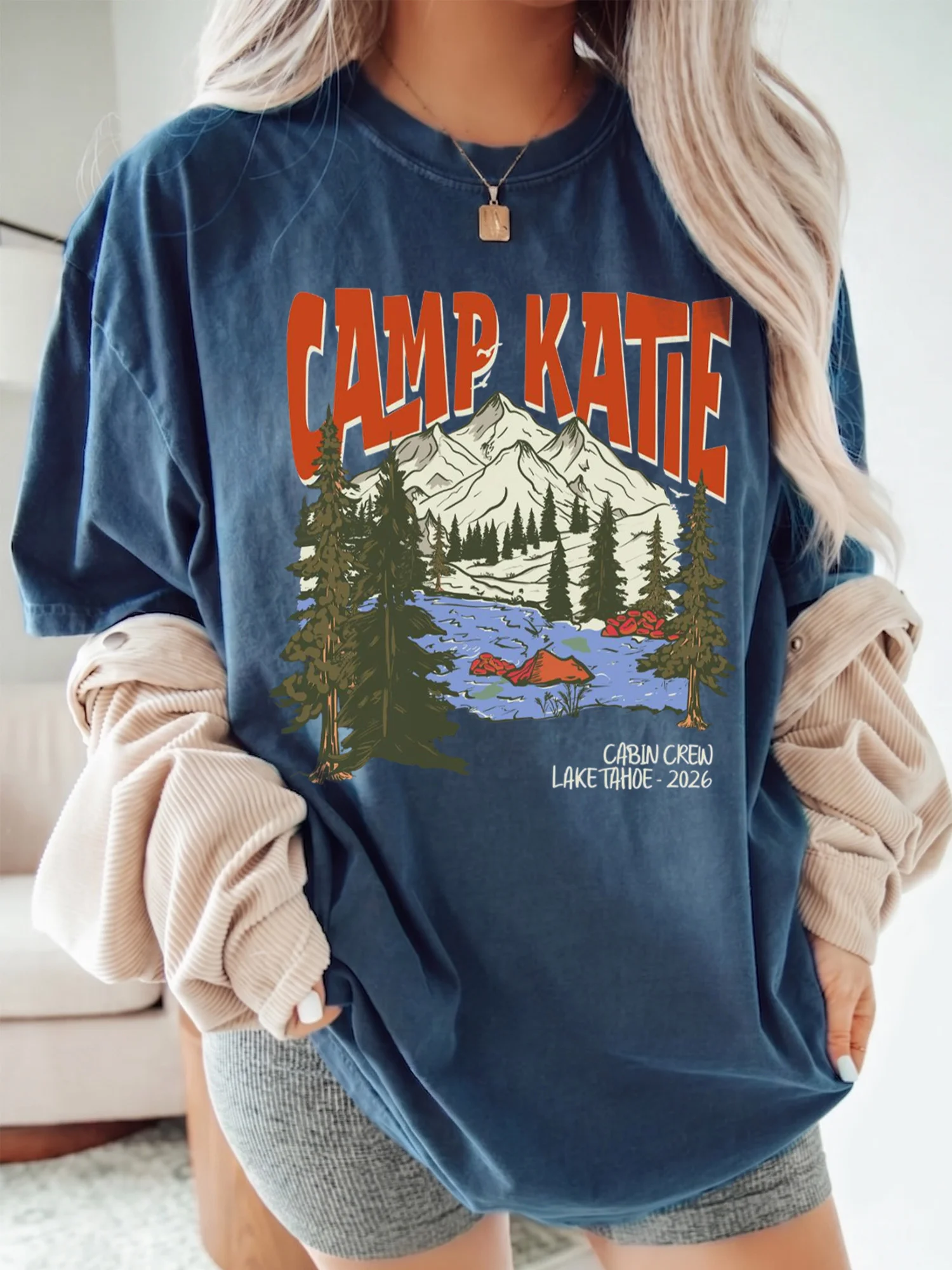 Custom Lake Tahoe Shirt Personalized Family Camping Trip Graphic Tee Vintage Mountain Cabin Crew T-Shirt