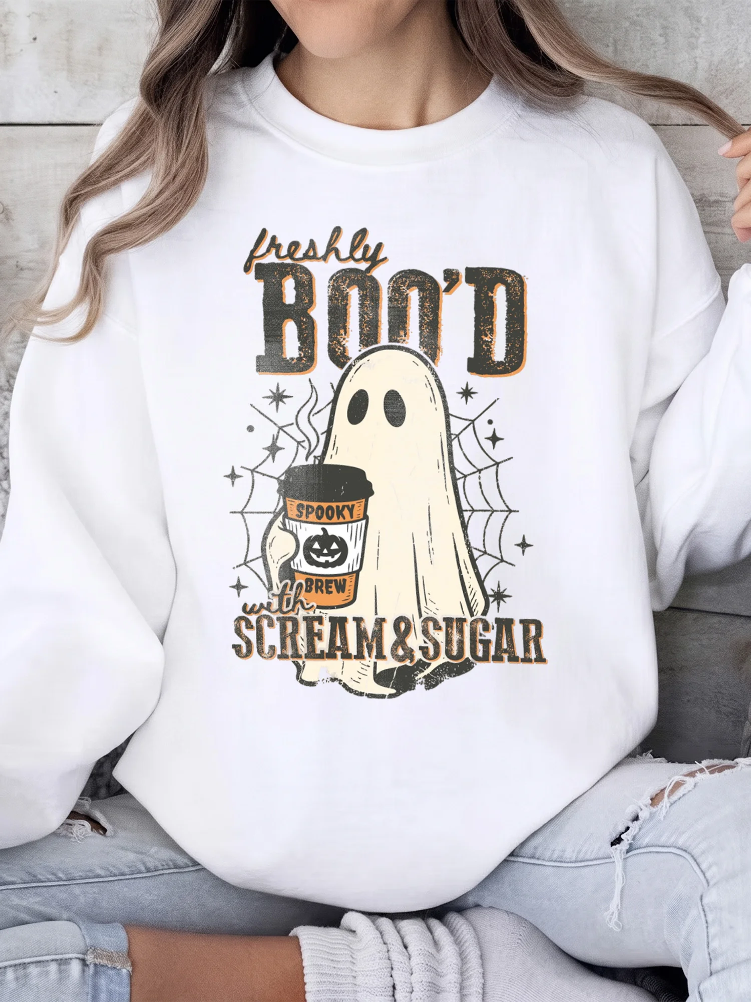 Cute Ghost Coffee Halloween T-Shirt Freshly Boo'd Spooky Brew Graphic Tee Fall Season Apparel for Coffee Lovers