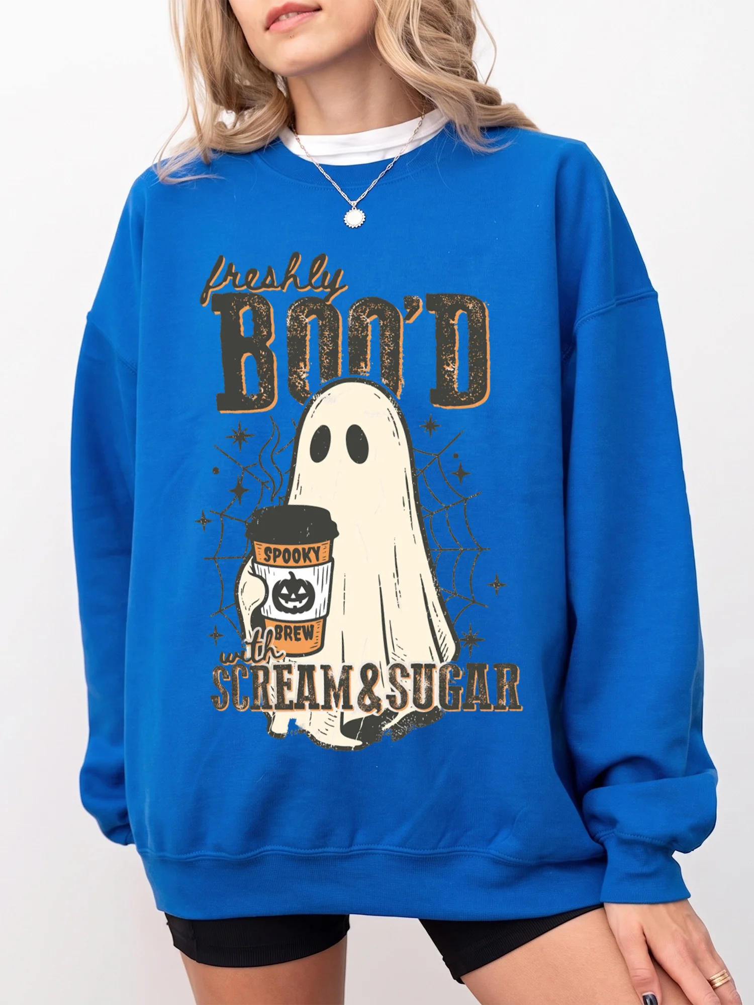 Cute Ghost Coffee Halloween T-Shirt Freshly Boo'd Spooky Brew Graphic Tee Fall Season Apparel for Coffee Lovers