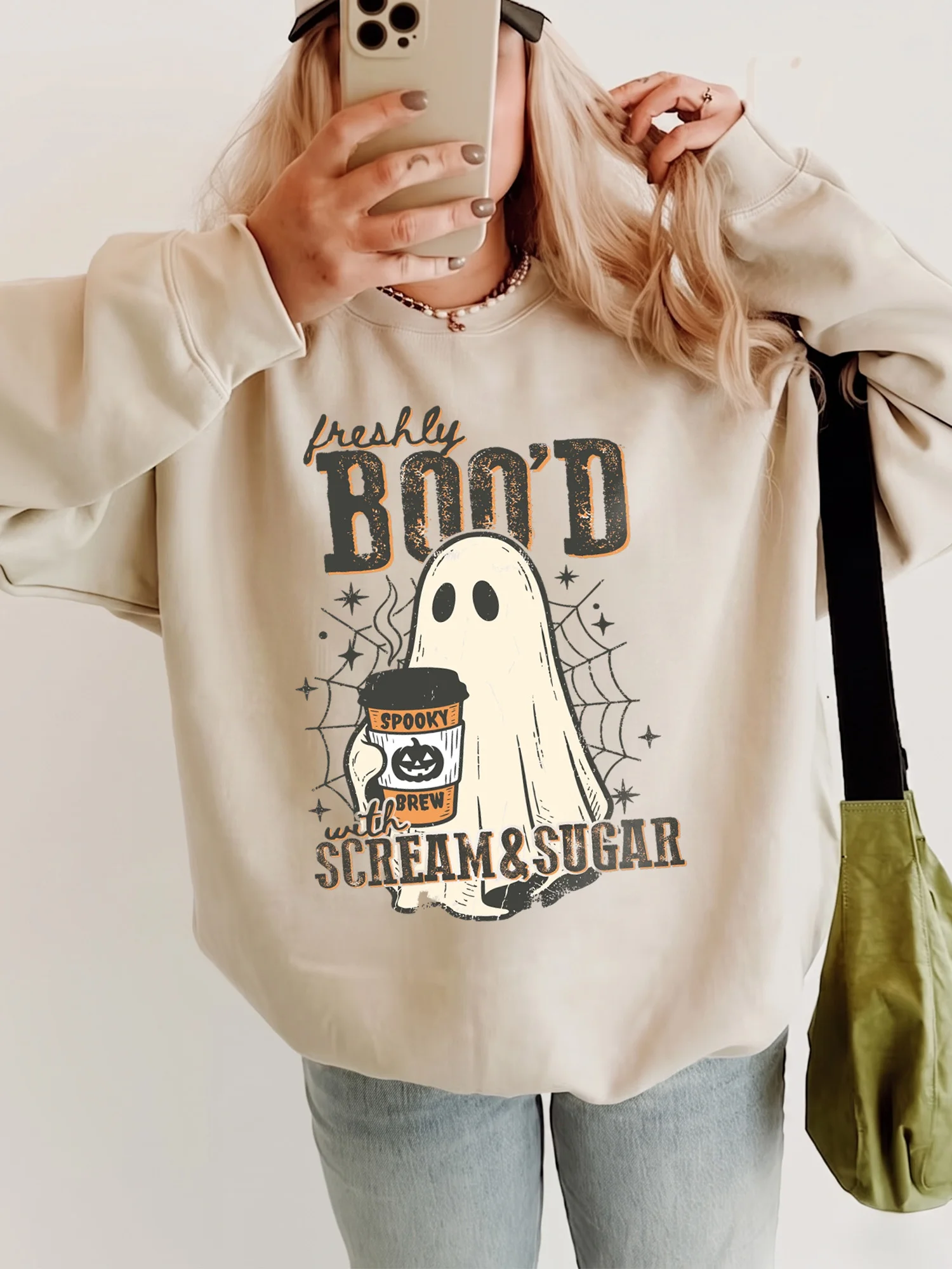 Cute Ghost Coffee Halloween T-Shirt Freshly Boo'd Spooky Brew Graphic Tee Fall Season Apparel for Coffee Lovers