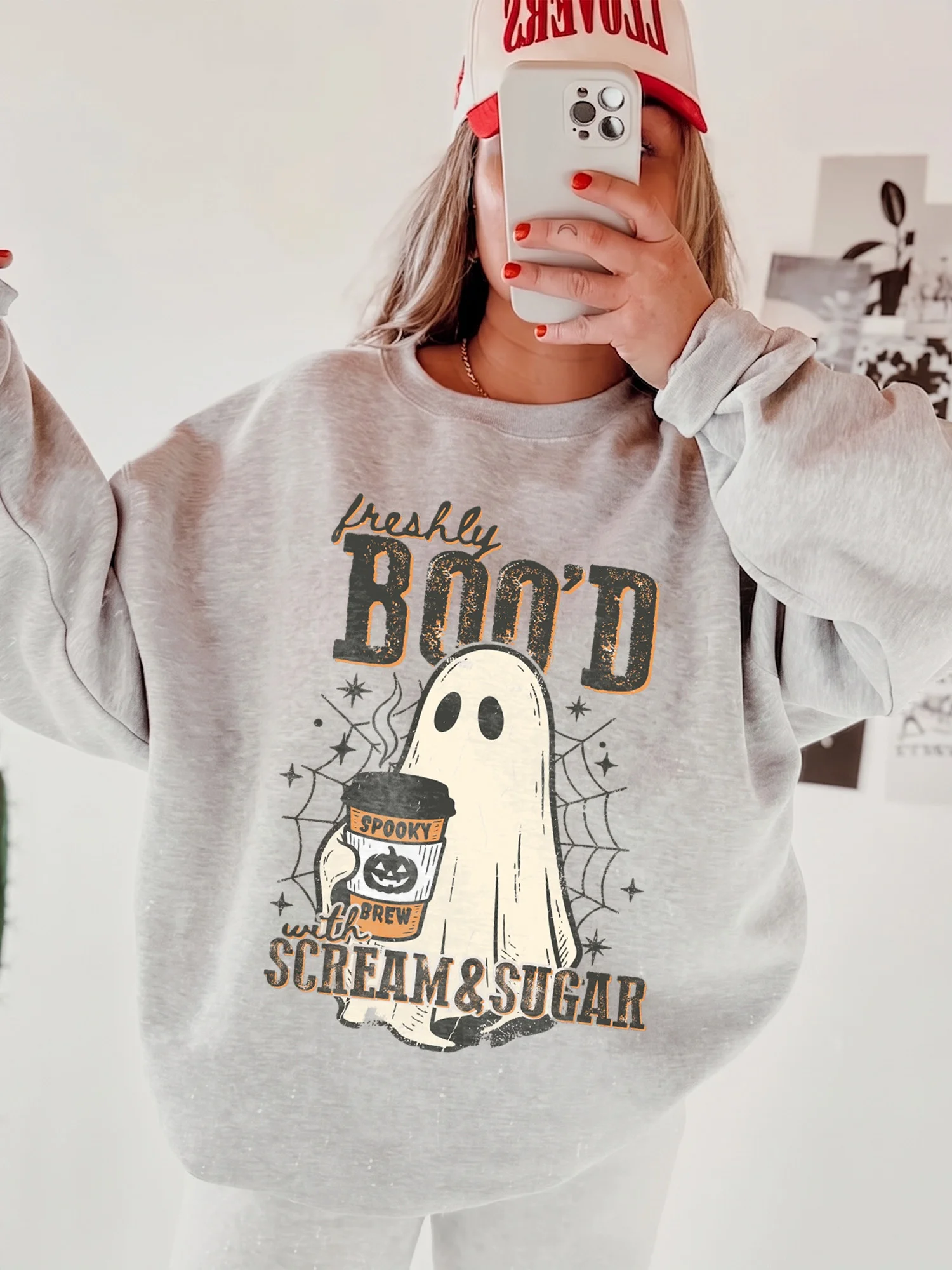 Cute Ghost Coffee Halloween T-Shirt Freshly Boo'd Spooky Brew Graphic Tee Fall Season Apparel for Coffee Lovers